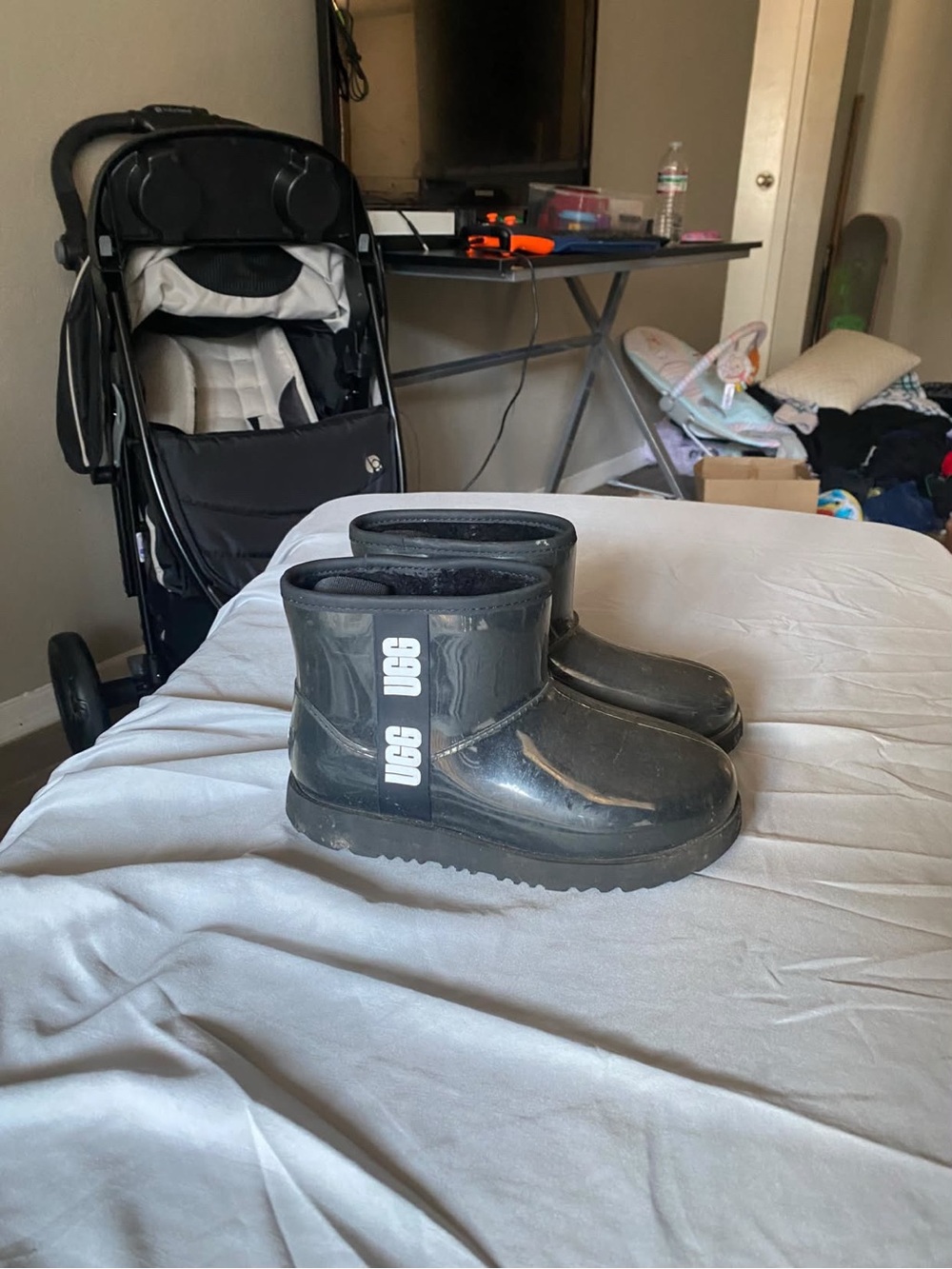 UGG Kids Black Glossy Waterproof Short Rain Boots
